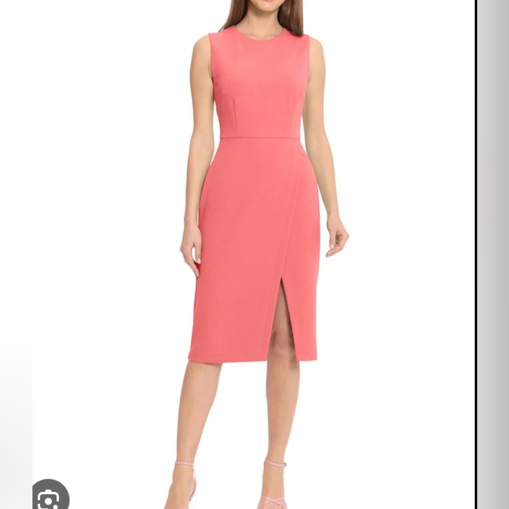 Maggy London Sleeveless, Sheath, Wrap-Over Style w/ Front Slit  Dress Pink Sz 6